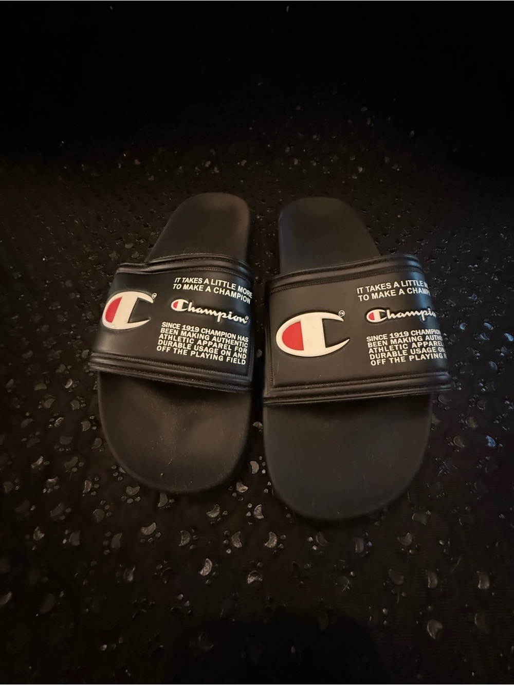 Champion Black Slide Sandals with Branded Strap